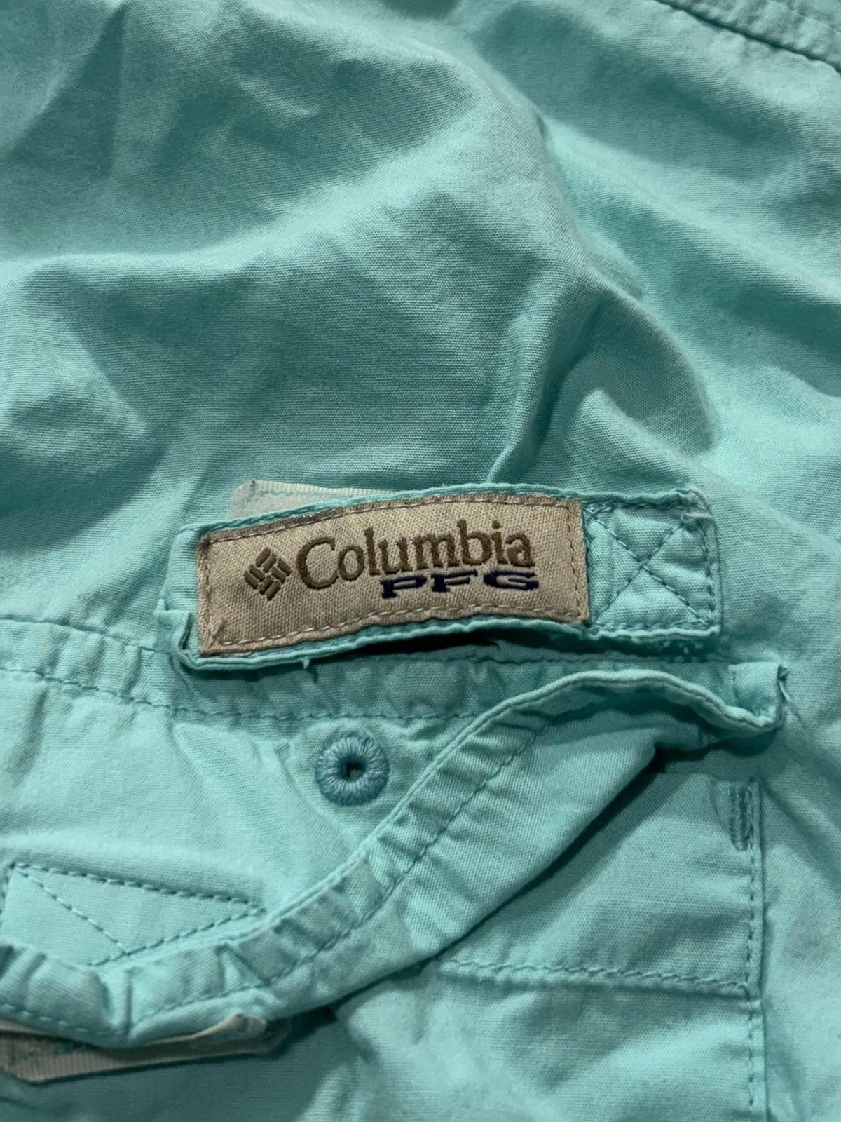 Columbia PFG Shirt Mens Medium Green Short Sleeve Fishing Button Up Vented