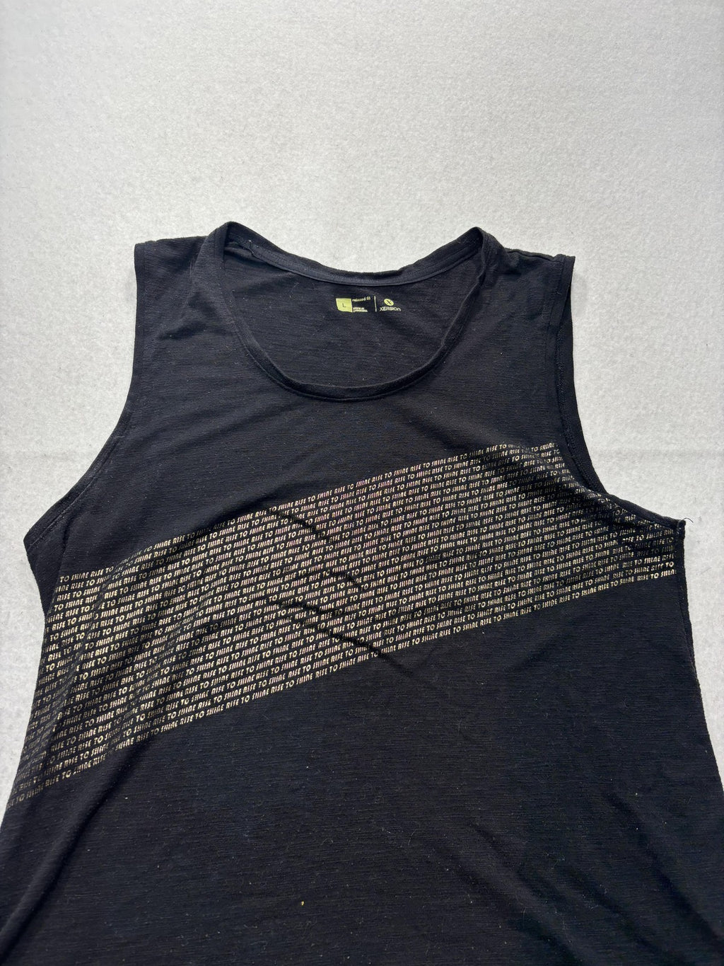 Xersion Tank Womens Large Black Scoop Neck Rise To Shine Graphic Athletic Top