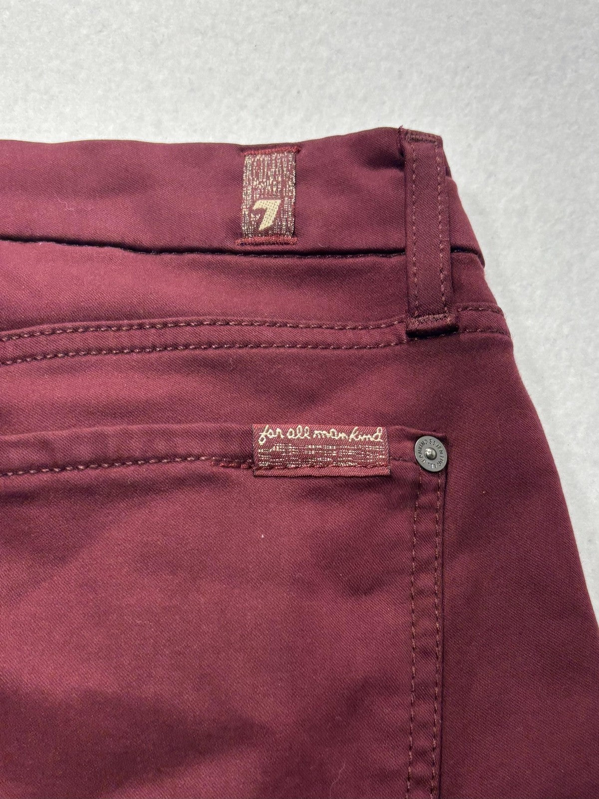 7 For All Mankind Jeans Womens 30 Red Burgundy Skinny Mid Rise Stretch 30x27.5