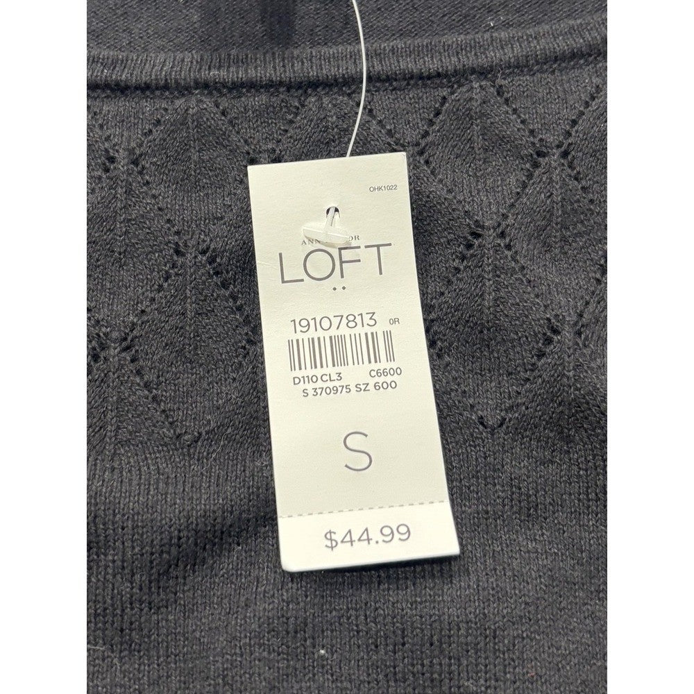 LOFT Sweater Womens Small Black Boat Neck Diamond Knit Sleeve Pullover 370975