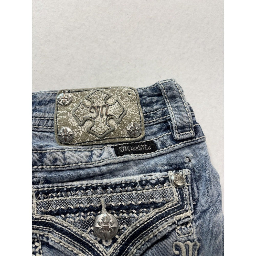 Miss Me Signature Skinny Shorts Womens 24 Blue Cut Off Embroidered Denim JP5038H