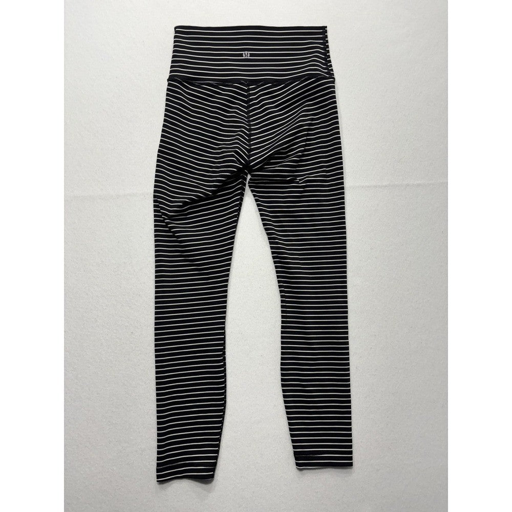 Lululemon Leggings Womens Small Black Stripe High Rise 25" Inseam Stretch Ankle