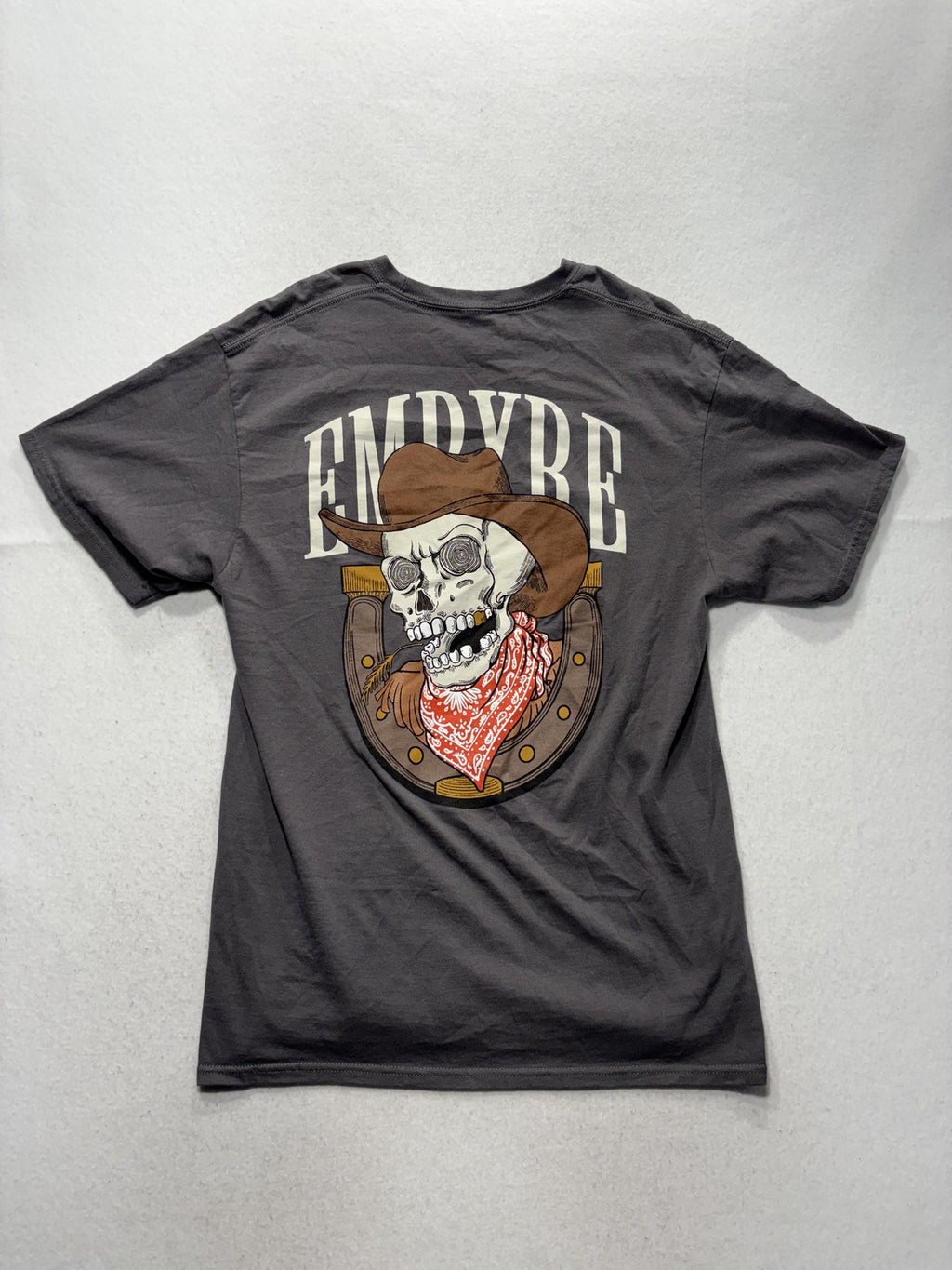 Empyre Shirt Mens Large Gray Cowboy Skeleton Skull Graphic Tee Western Halloween