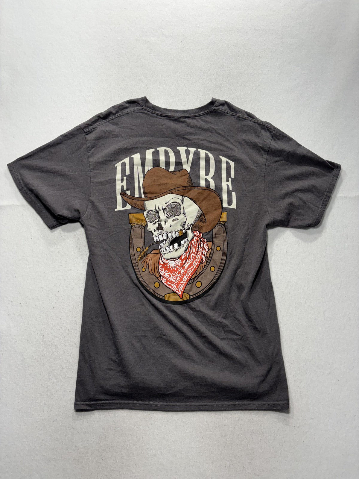 Empyre Shirt Mens Large Gray Cowboy Skeleton Skull Graphic Tee Western Halloween