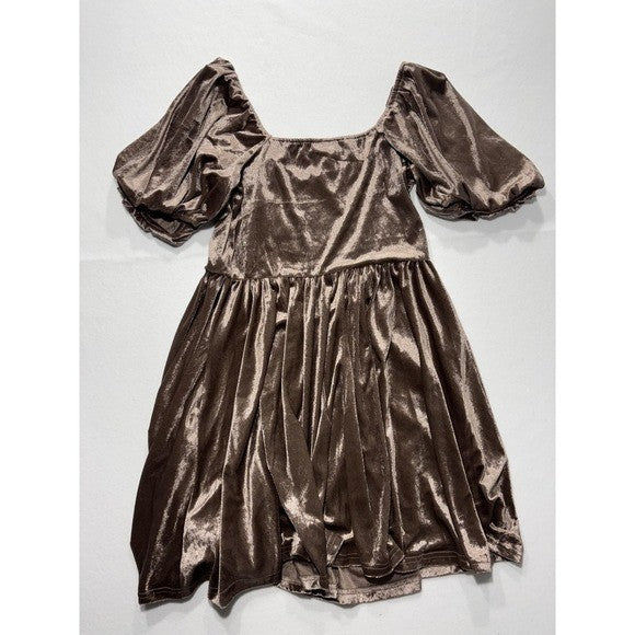 Arula Womens 0X Brown Velvet Puff Sleeve Fit Flare Party Dress ALD45118-018