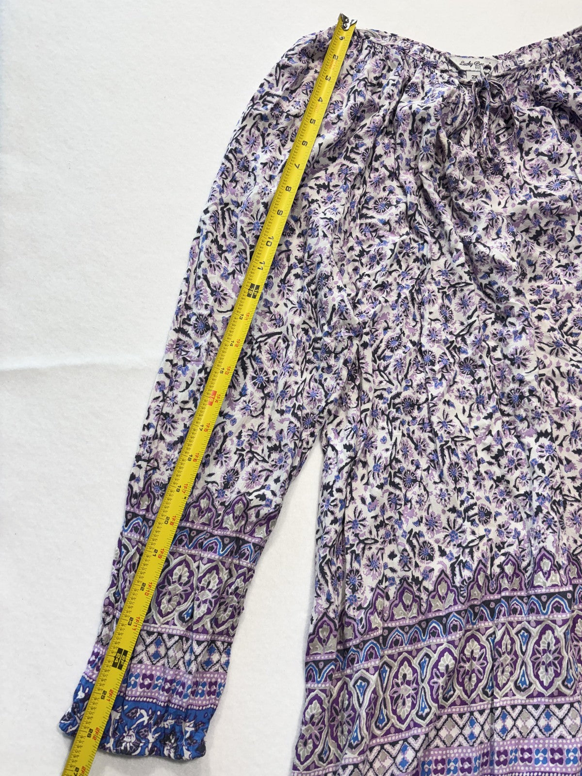 Lucky Brand Blouse Womens 2X Plus Purple Scoop Neck Long Sleeve Floral Tunic Top
