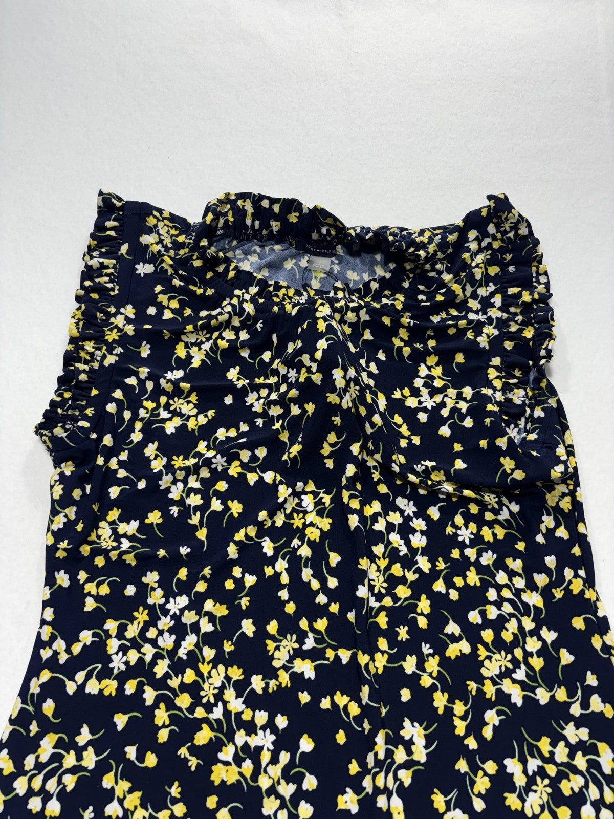 Tommy Hilfiger Dress Womens 6 Blue Floral Scoop Neck Ruffle A Line Jersey