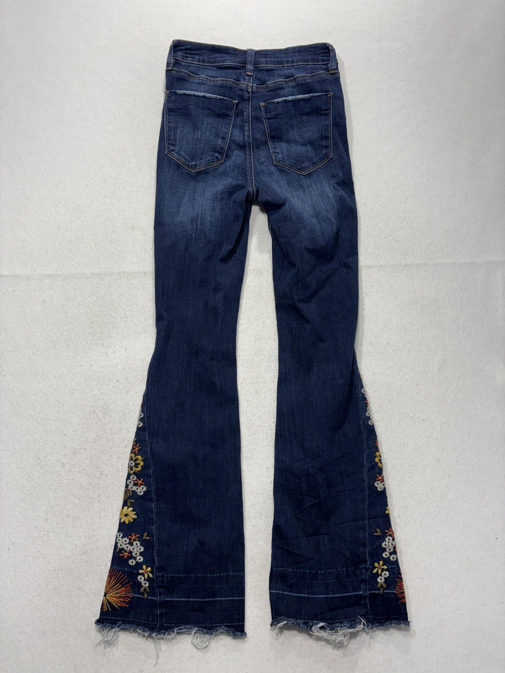 Ashley Mason Flare Jeans Juniors 0/24 Blue Mid Rise Embroidered Fringe 24x32
