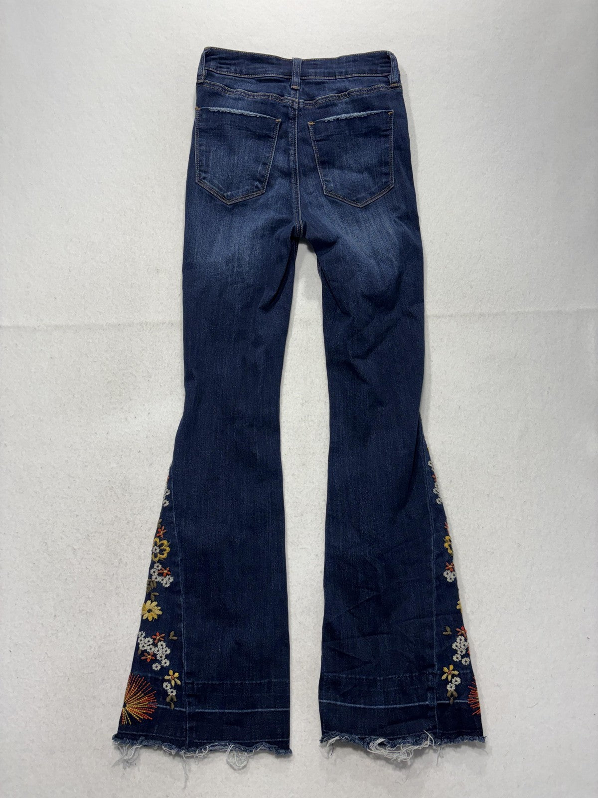 Ashley Mason Flare Jeans Juniors 0/24 Blue Mid Rise Embroidered Fringe 24x32