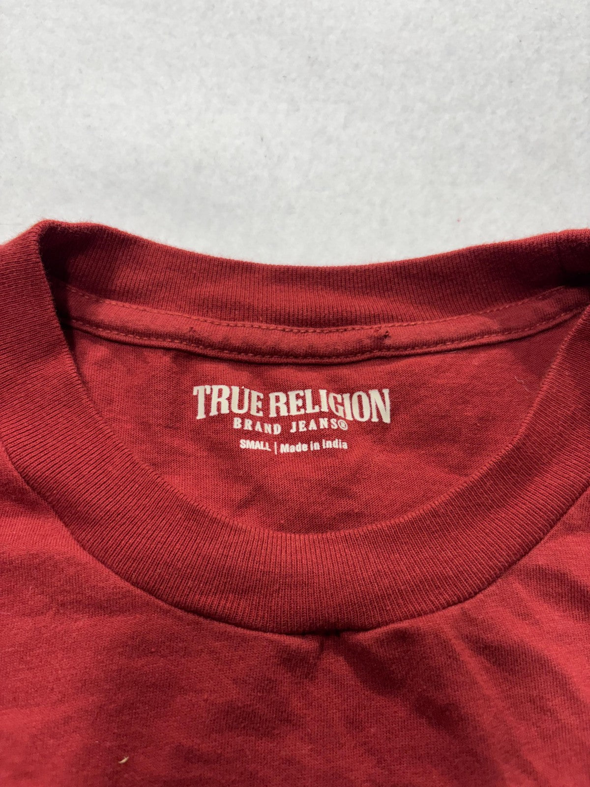 True Religion Shirt Mens Small Red Buddha Logo Graphic Tee Short Sleeve Cotton