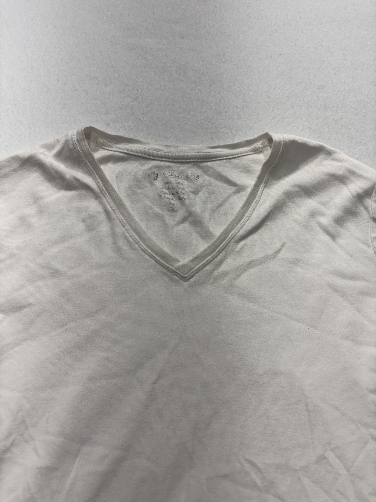 By Chico's Shirt Womens 1 White V Neck Short Sleeve Cotton Tee Basic Casual