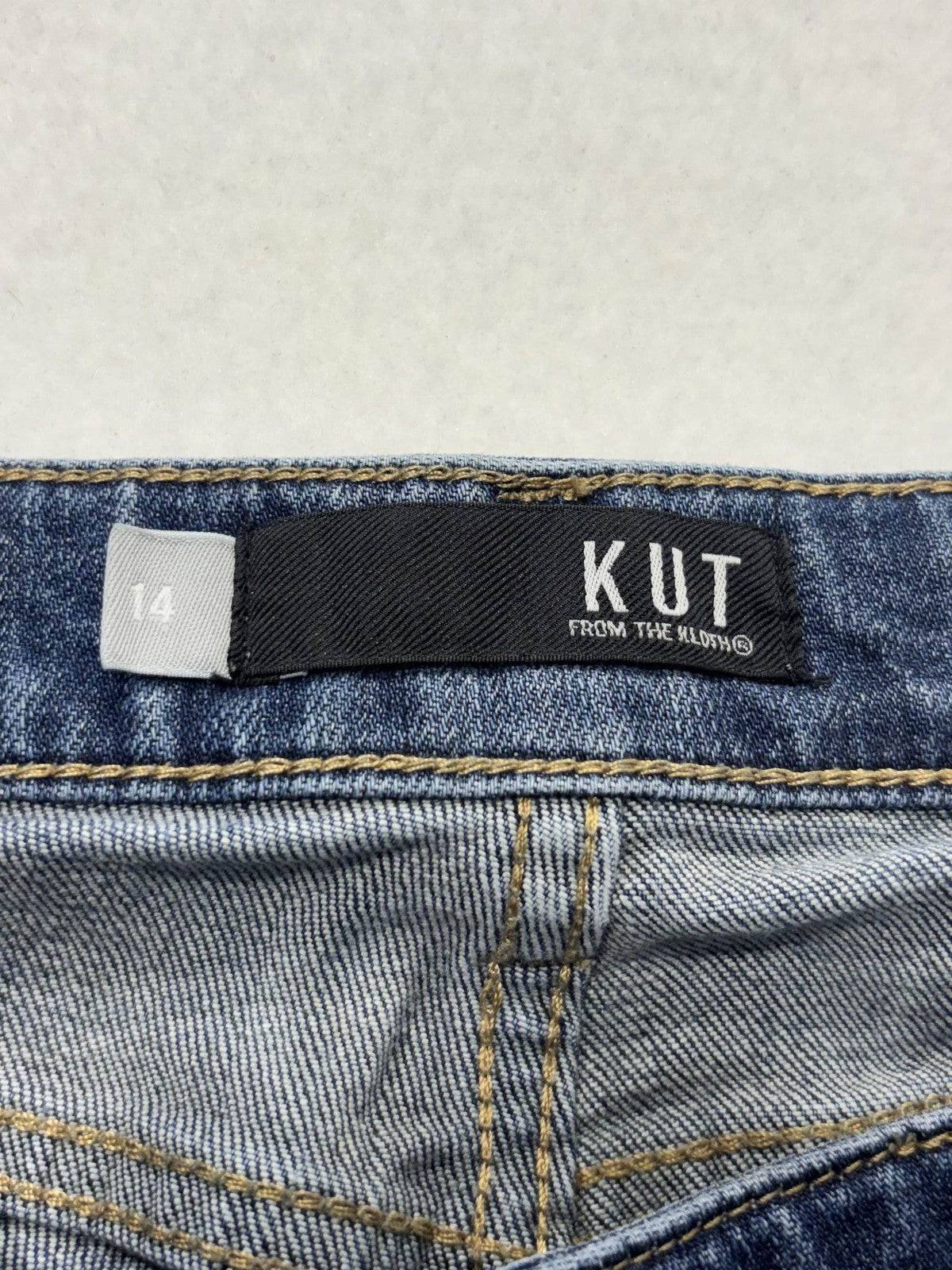 KUT From The Kloth Jeans Womens 14 Blue Mid Rise Straight Raw Hem Distressed