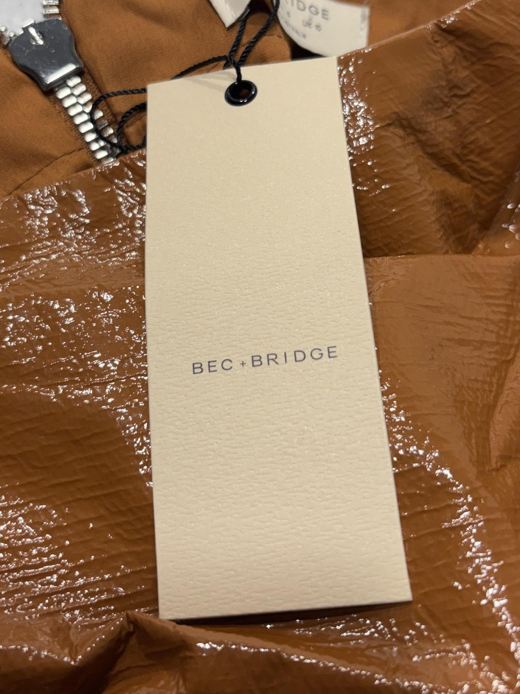 BEC + BRIDGE Skirt Womens 6 Brown Copper Faux Leather Asymmetric Drape Mini Zip