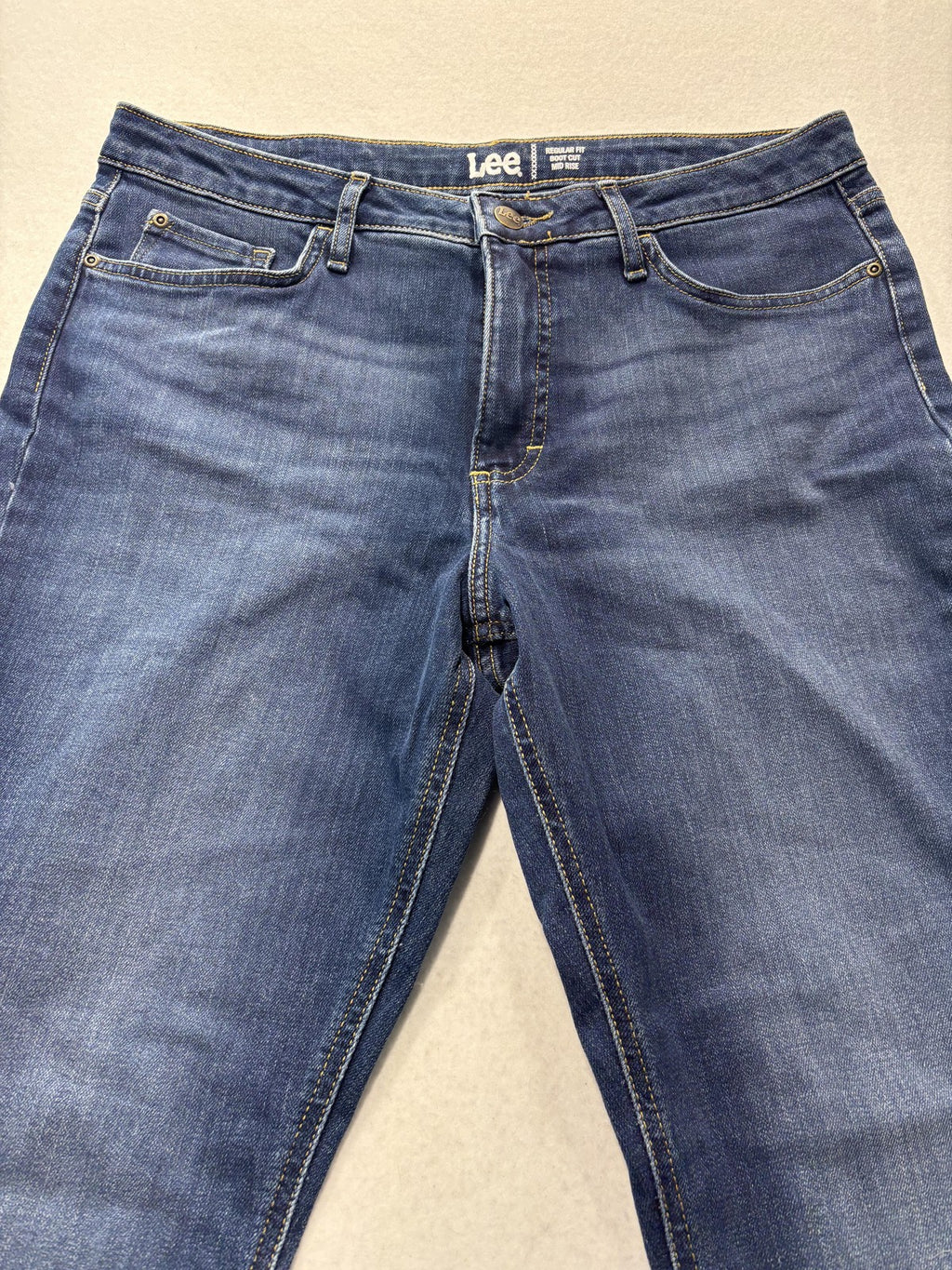 Lee Jeans Womens 14P Blue Medium Wash Mid Rise Bootcut Regular Stretch 33x29