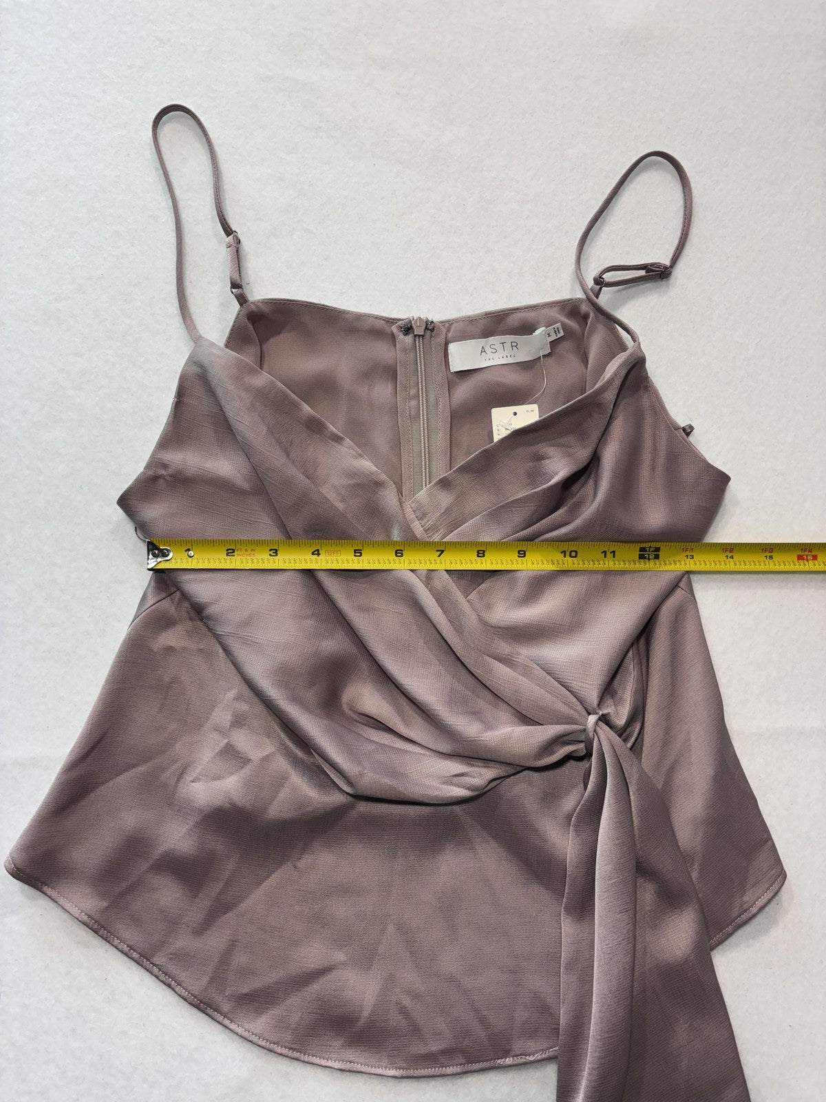 ASTR The Label Tank Womens Medium Taupe Wrap Front Tie Satin Cami Top Party
