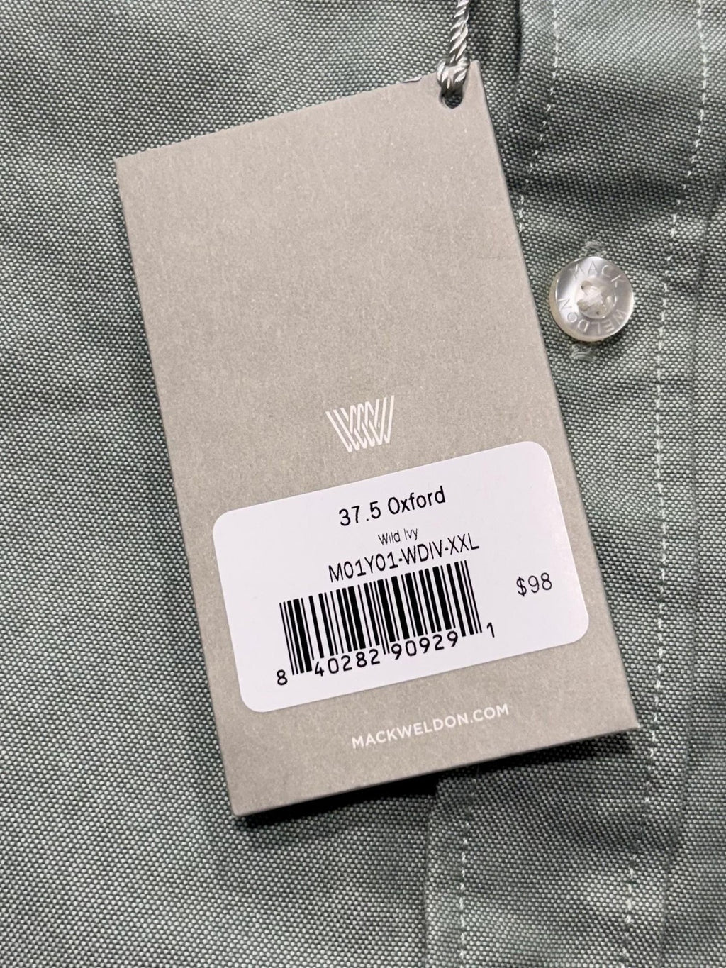 Mack Weldon Shirt Mens 2XL Green Oxford Long Sleeve Button Up Performance Casual