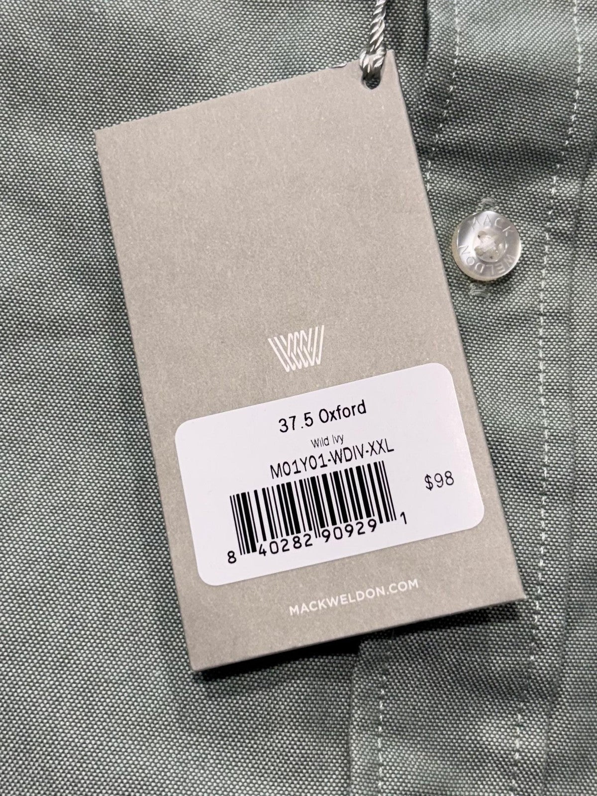 Mack Weldon Shirt Mens 2XL Green Oxford Long Sleeve Button Up Performance Casual