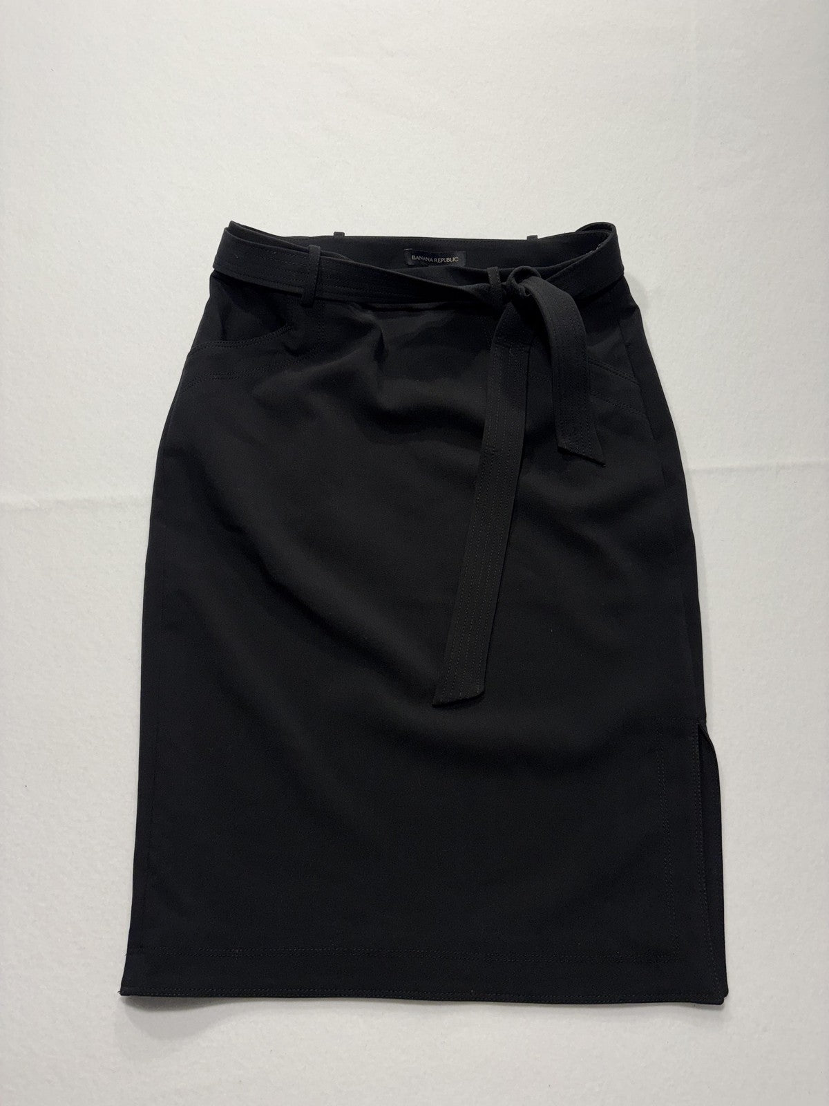 Banana Republic Skirt Womens 6 Black Belted Stretch Knee Length Pencil Work