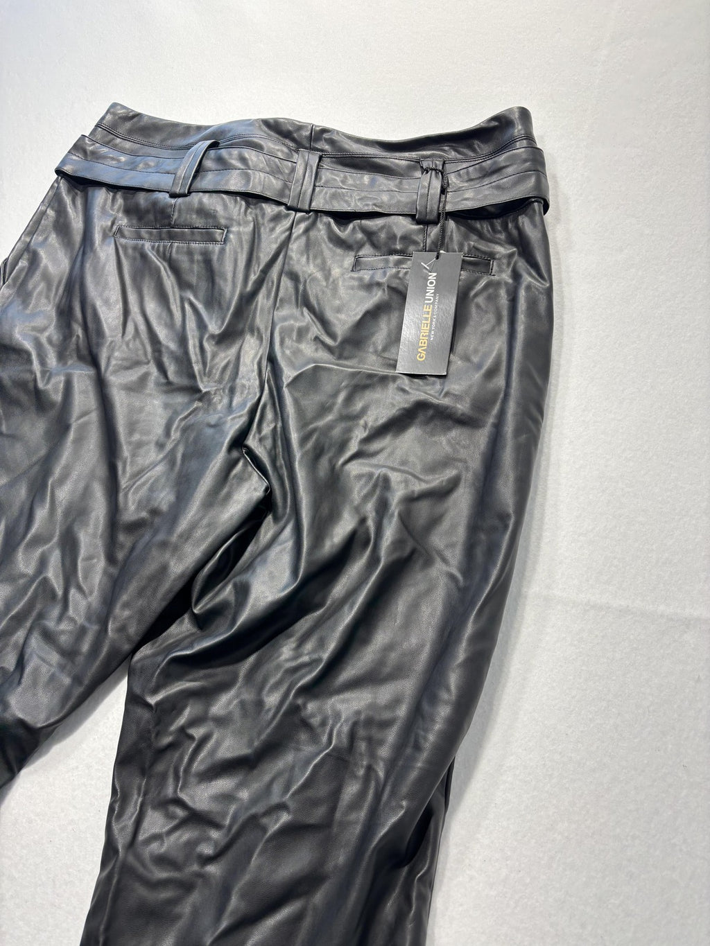 Gabrielle Union Pants Womens 18 Tall Black Faux Leather Jogger Belted Pockets