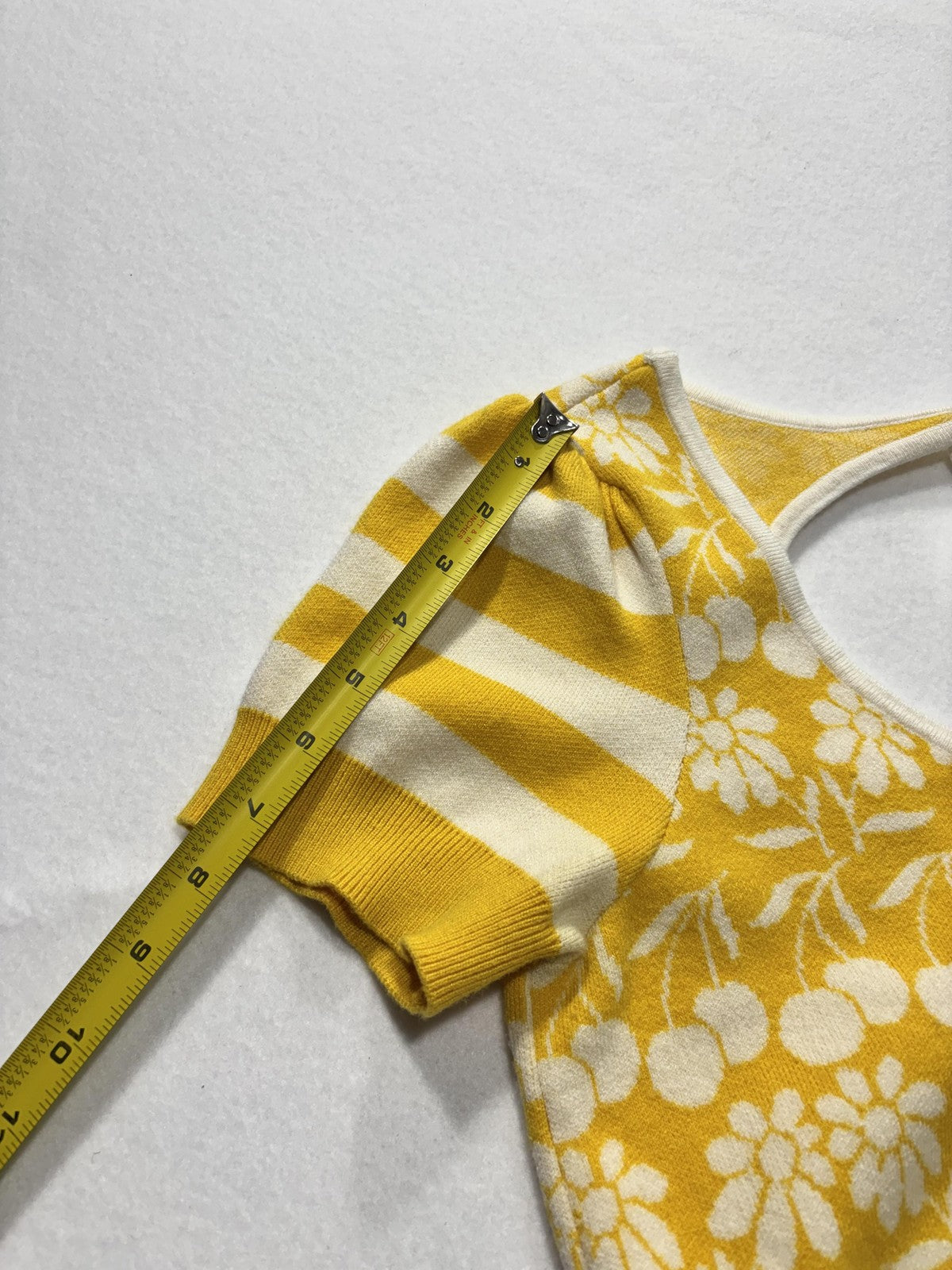 Maeve Sweater Womens Medium Yellow Floral Puff Sleeve Scoop Neck Tie Back Crop