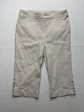 Chico's Capri Pants Womens 2.5 Beige Stripe Pull On Stretch Button Hem Twill