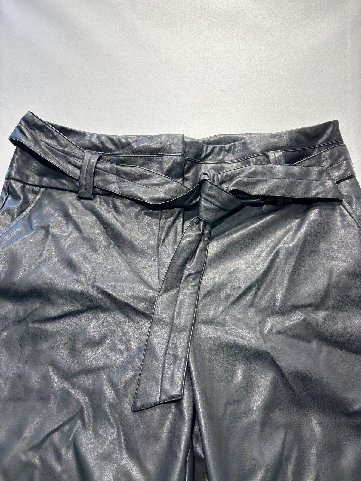 Gabrielle Union Pants Womens 18 Tall Black Faux Leather Jogger Belted Pockets