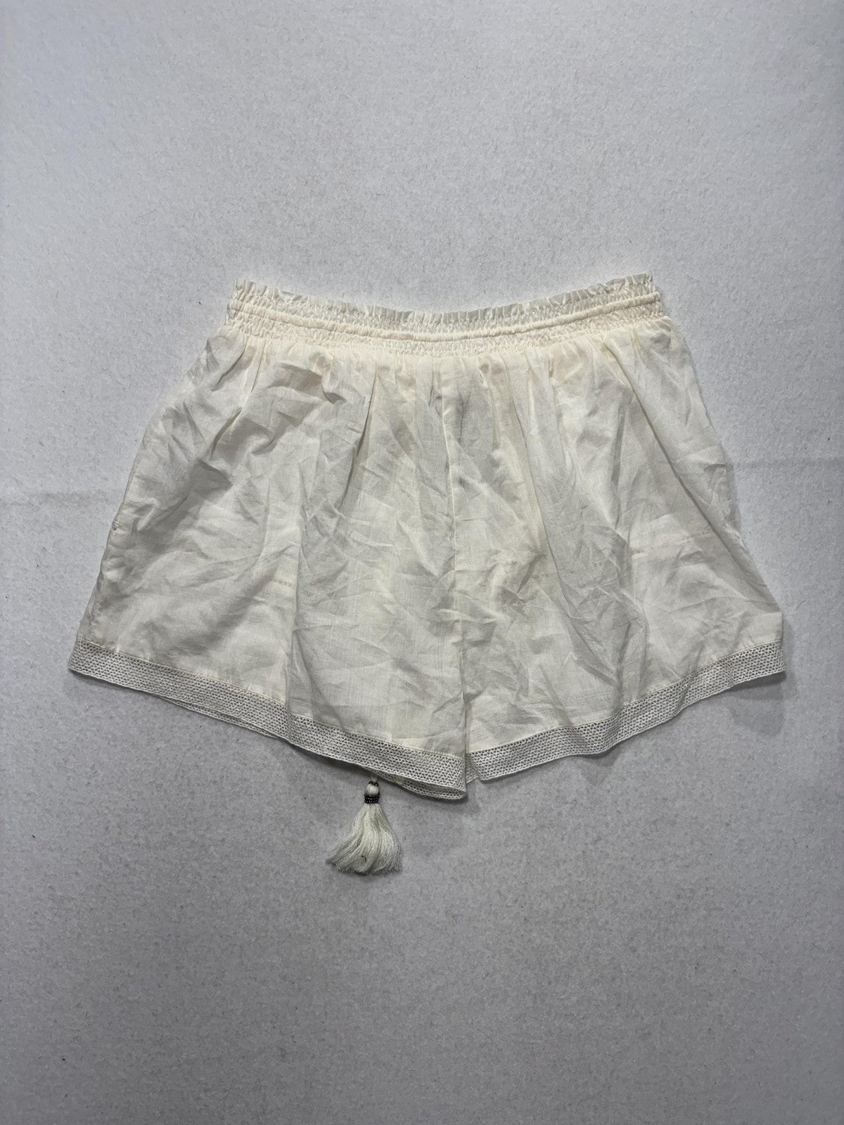 A Loves A Shorts Womens Large White Gauze Skimmer Tassel Drawstring Lace Trim