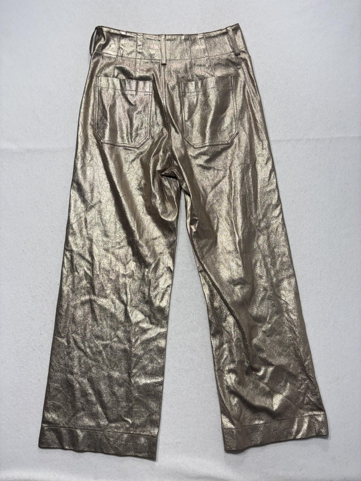 Maeve Pants Womens 26 Gold Colette Metallic Cropped Wide Leg Anthropologie