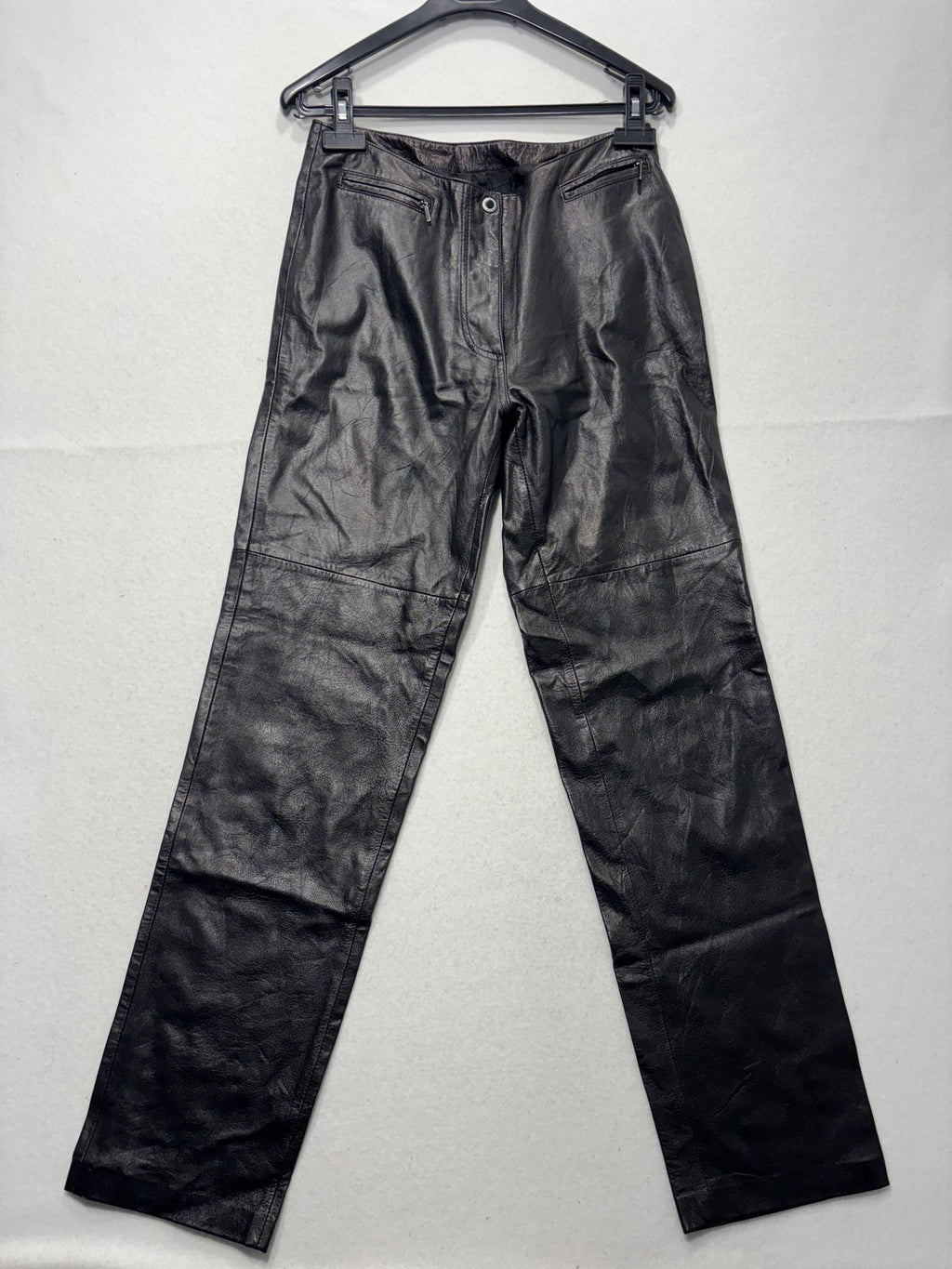 Jamie Sadock Dress Pants Womens 6 Black Leather Straight Leg Lined Zip Pockets