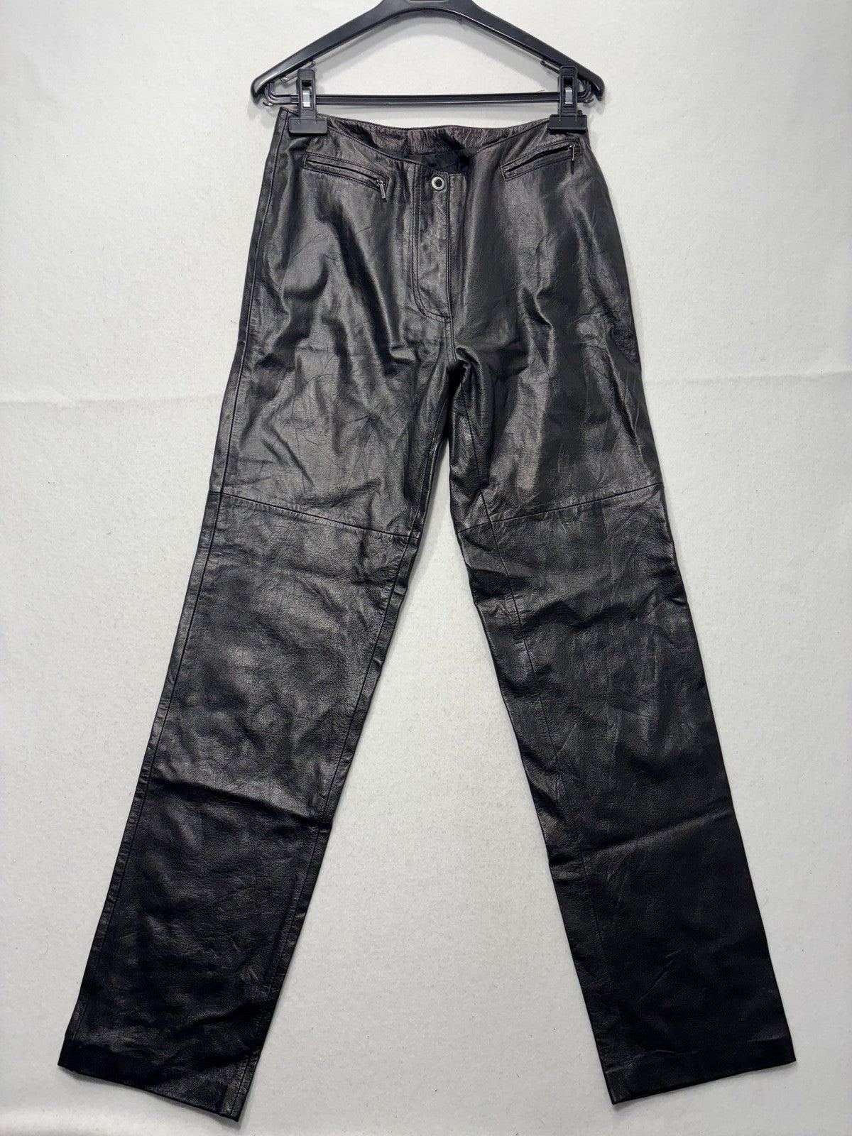 Jamie Sadock Dress Pants Womens 6 Black Leather Straight Leg Lined Zip Pockets