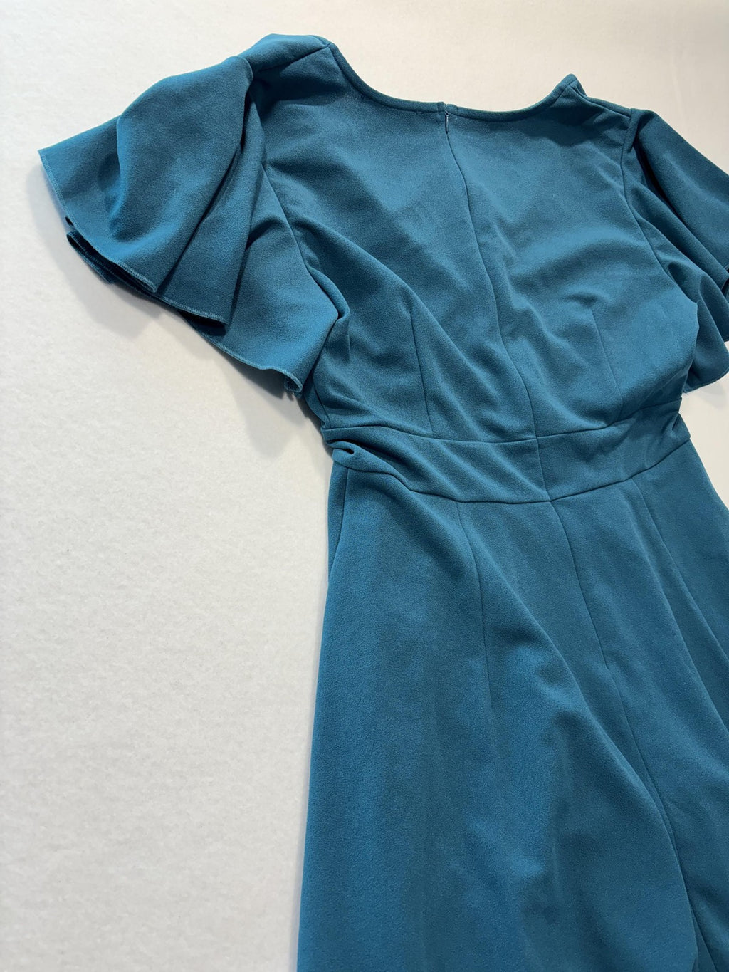 ZZV Dress Womens Medium Blue Cowl Neck Flutter Sleeve Asymmetrical Ruffle Midi