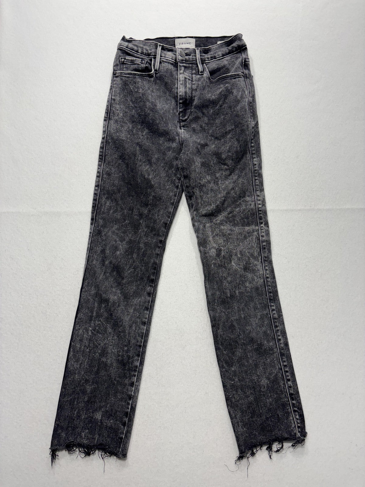 FRAME Le Sylvie Slender Straight Jeans Womens 26 Gray Charcoal Wash Raw Hem