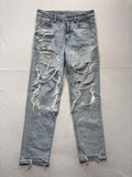 American Eagle Mom Jeans Womens 8 Blue Light Wash High Rise Distressed 30x28