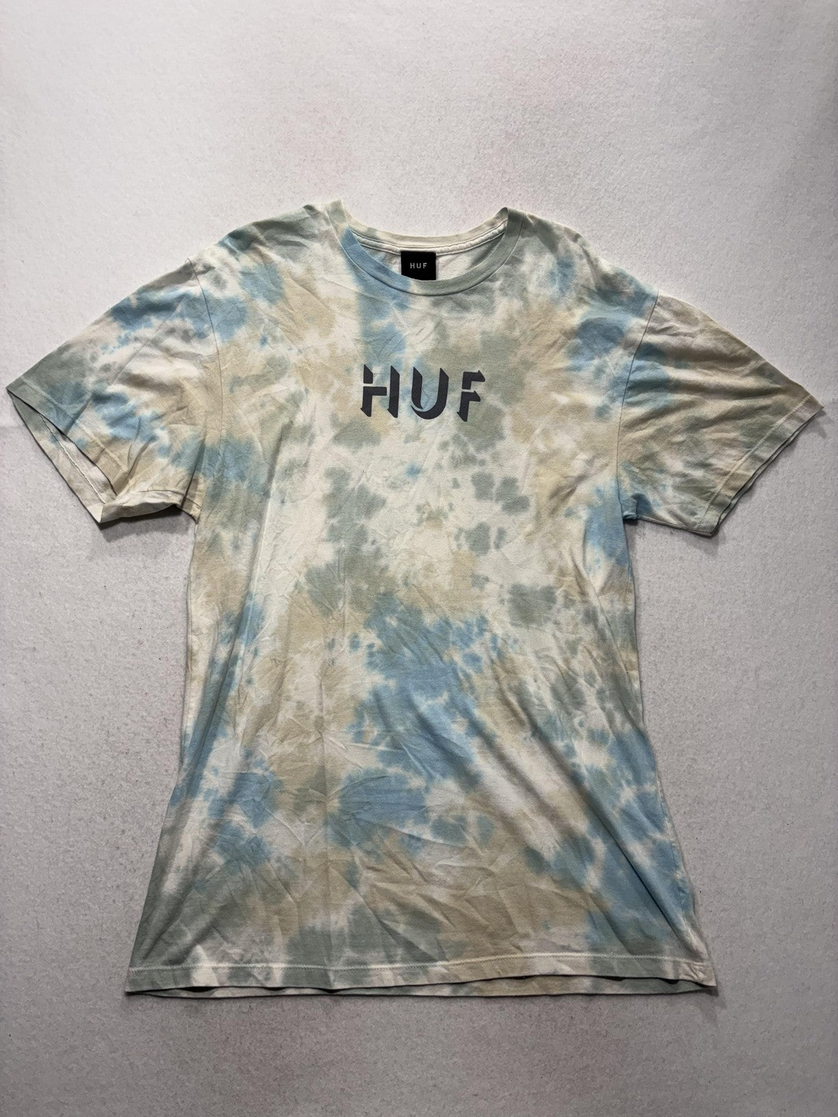 HUF Shirt Mens Large Multicolor Tie Dye Logo Graphic Tee Streetwear Short Sleeve