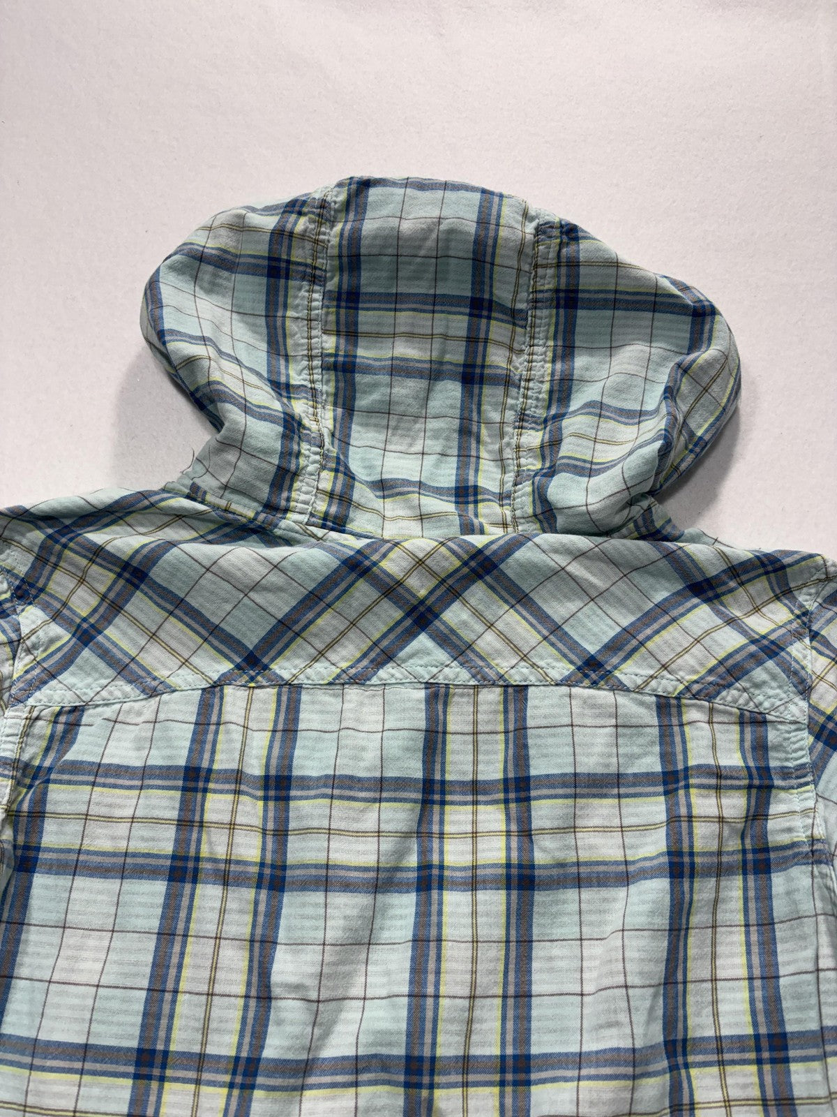 Columbia Shirt Womens Medium Blue Plaid Hooded Long Sleeve Button Up Cotton