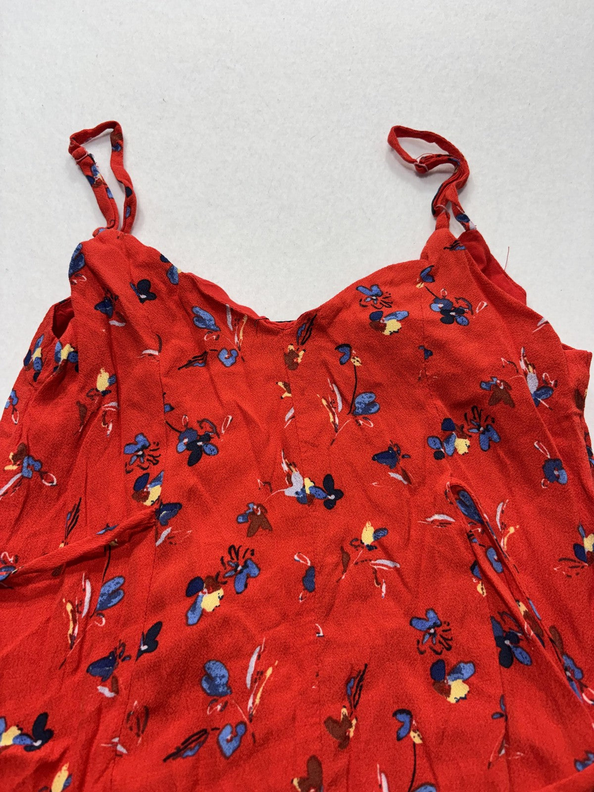 VICI Romper Womens Small Red Floral V Neck Button Front Adjustable Waist