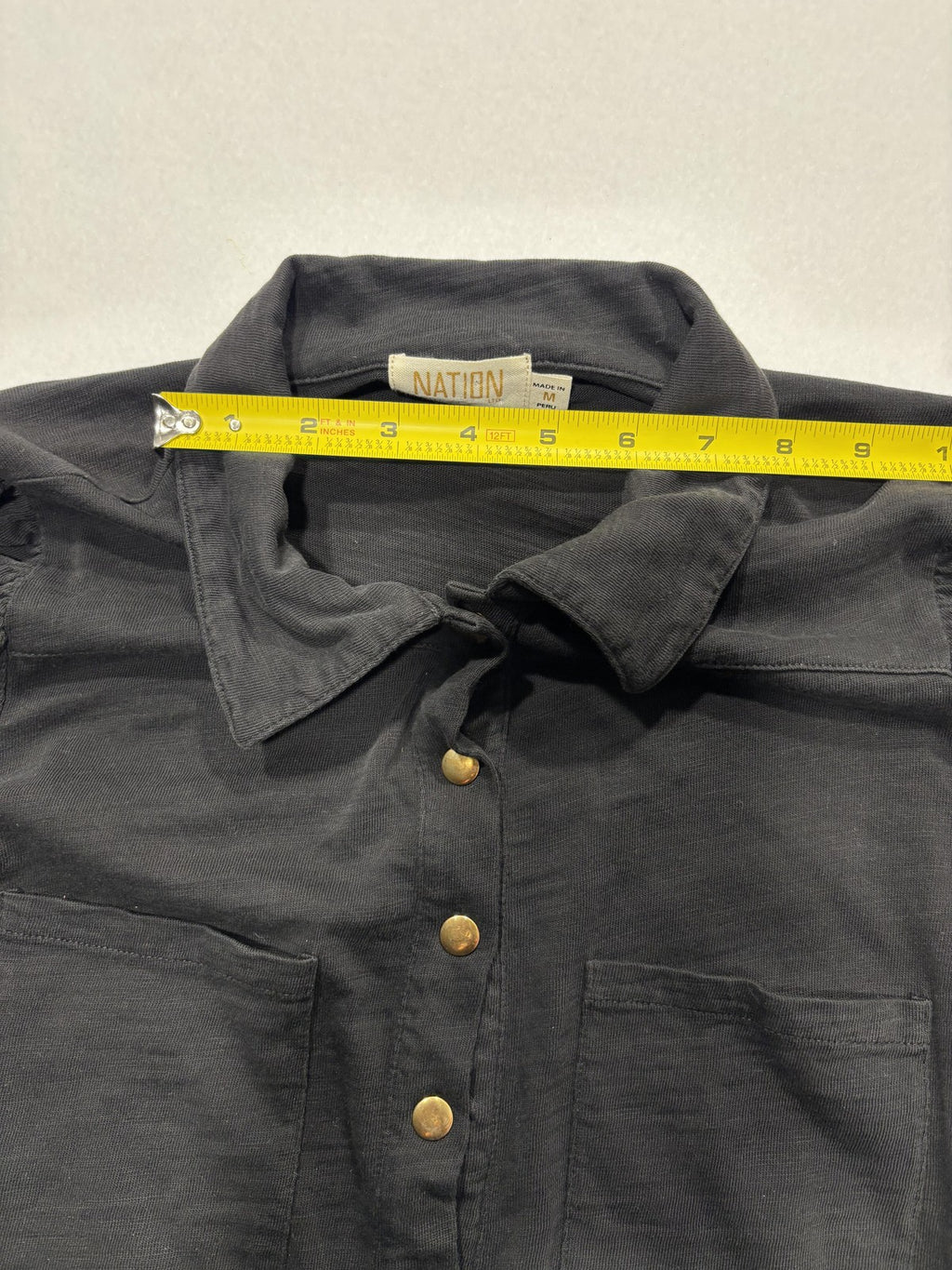 Nation LTD Button Up Shirt Womens Medium Black Puff Sleeve Cotton Collared Top