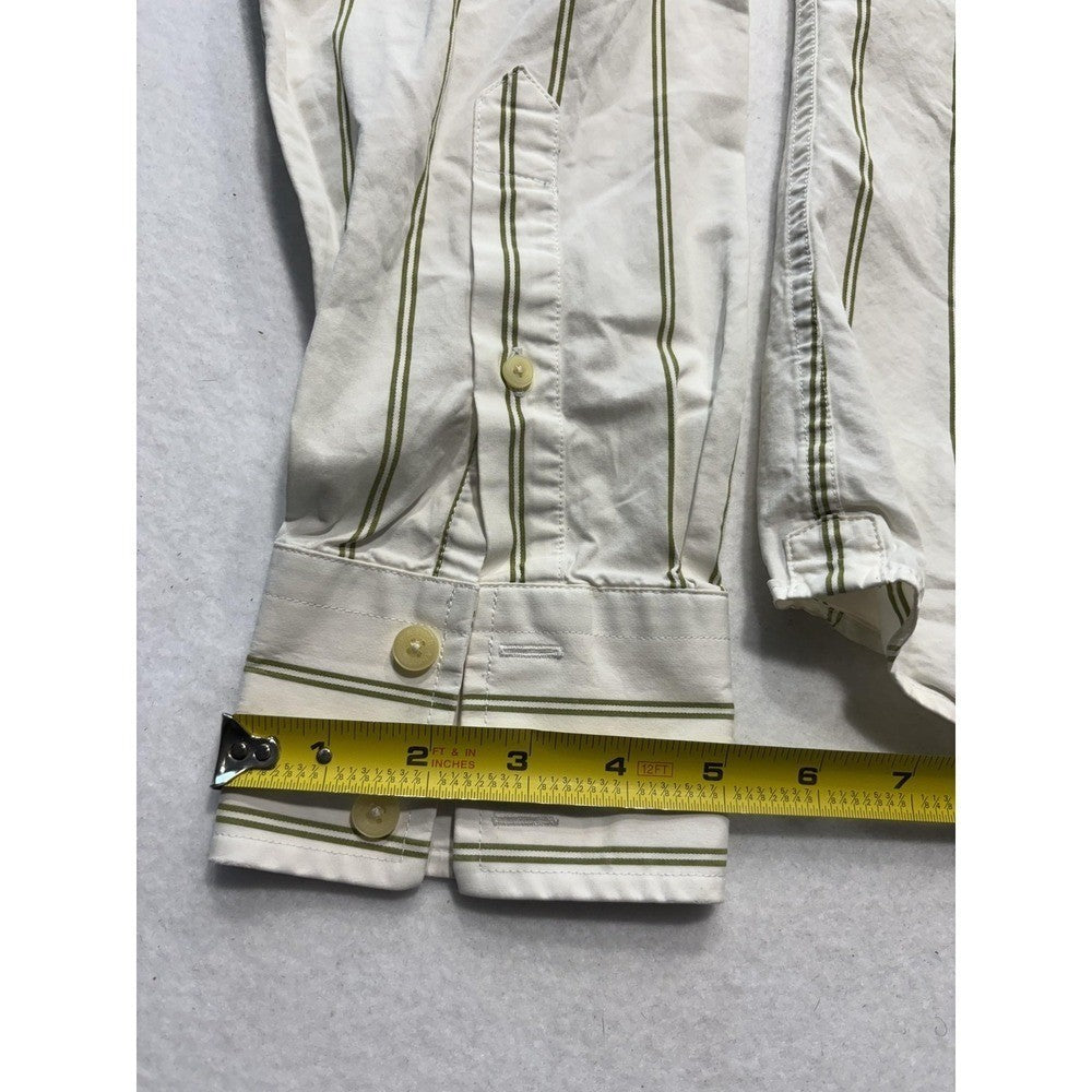 Abercrombie & Fitch Mens Medium White Green Striped Long Sleeve Slim Button Up