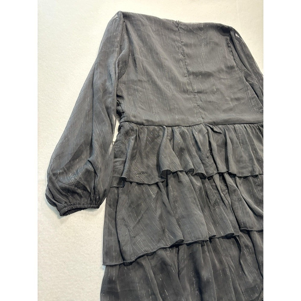 Arula Dress Womens Large Plus Black Metallic Striped Tiered Ruffle BD5410-ASF24