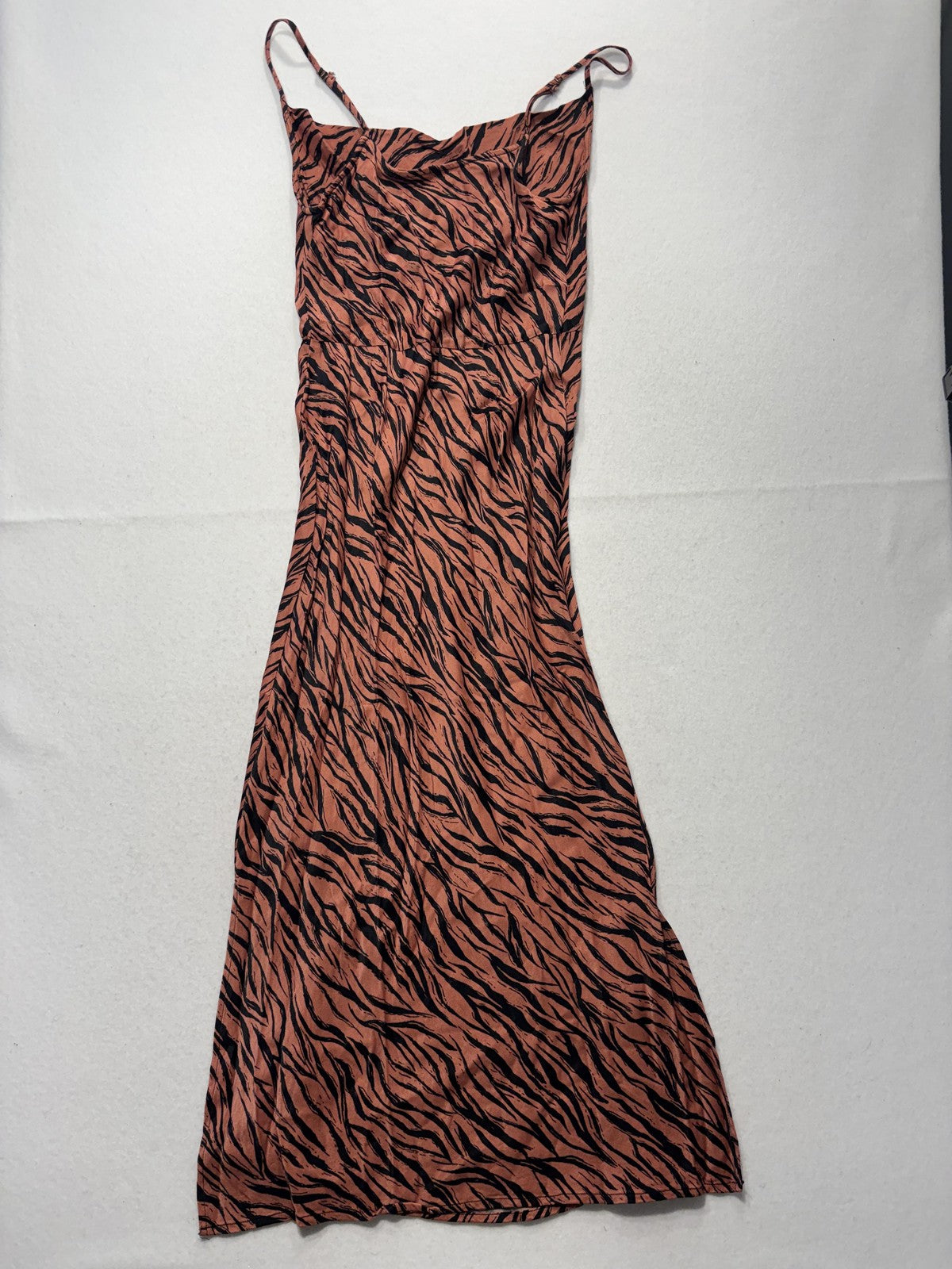 Anthropologie Slip Dress Womens XS Brown Animal Print Scoop Neck Strappy Midi