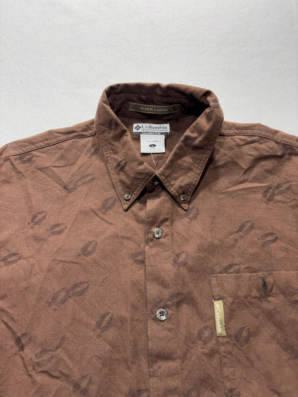 Columbia Shirt Mens Large Brown Whitetail Tracks Long Sleeve Button Up Hunting