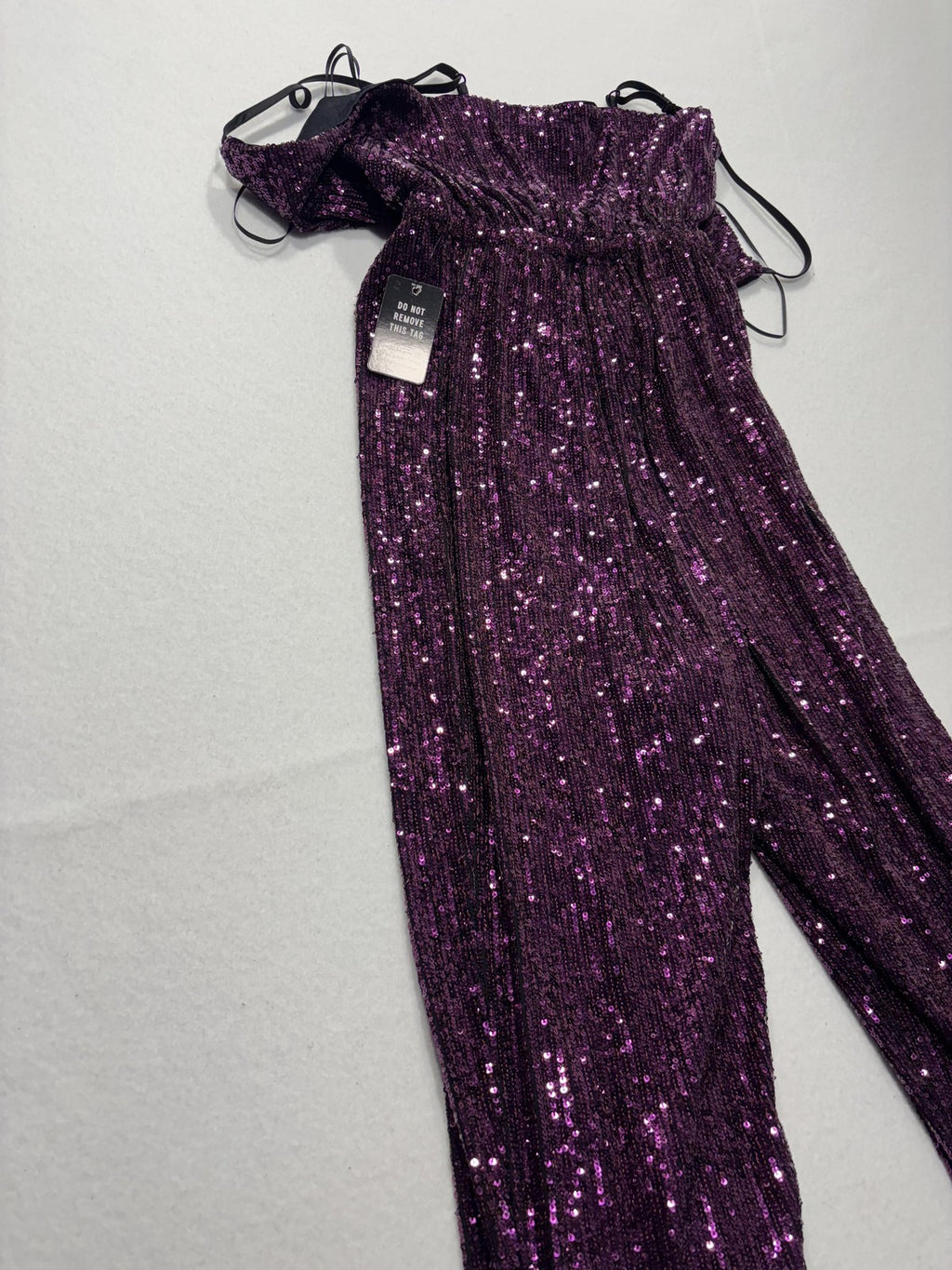 Express Jumpsuit Womens XS Purple Sequin V Neck Wide Leg Sleeveless Party Formal