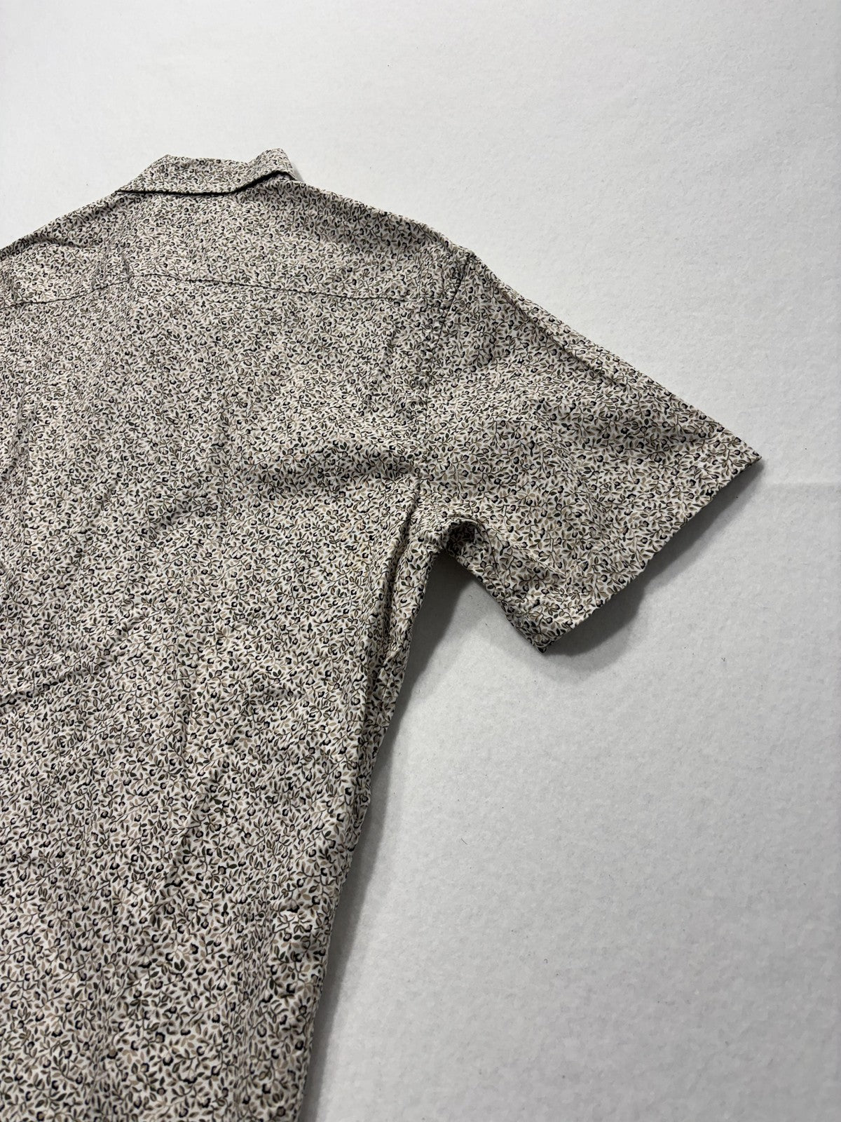 Michael Kors Shirt Mens Medium Beige Floral Short Sleeve Button Up Slim Fit