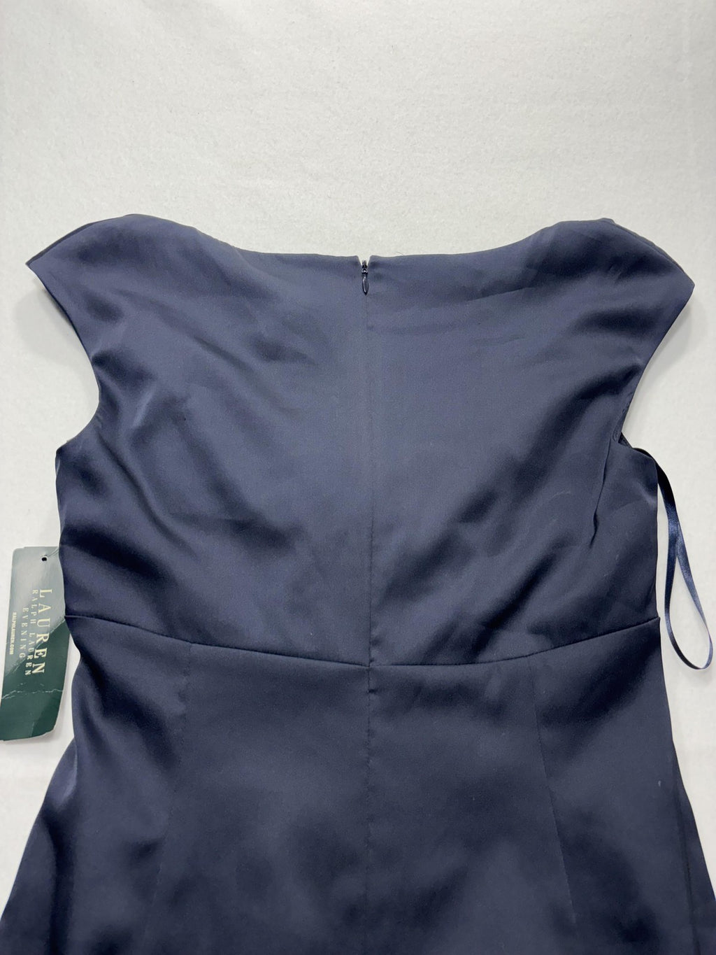 Lauren Ralph Lauren Evening Dress Womens 8 Blue Ruched Satin Sheath Knee Length