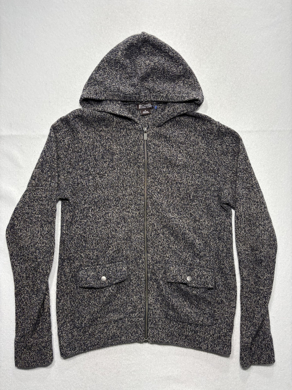 MICHAEL Michael Kors Sweater Womens Medium Gray Hooded Full Zip Knit Pockets