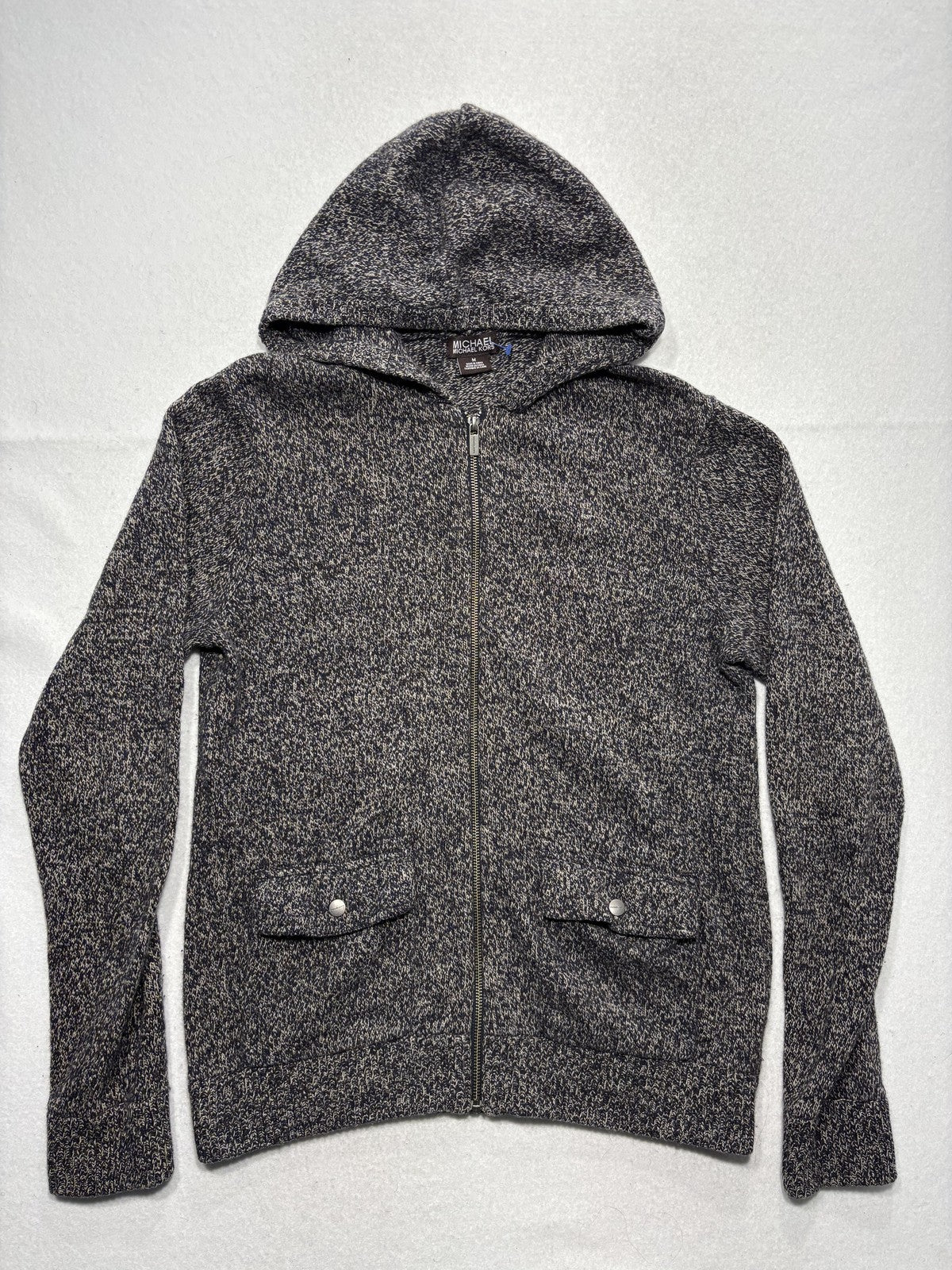 MICHAEL Michael Kors Sweater Womens Medium Gray Hooded Full Zip Knit Pockets