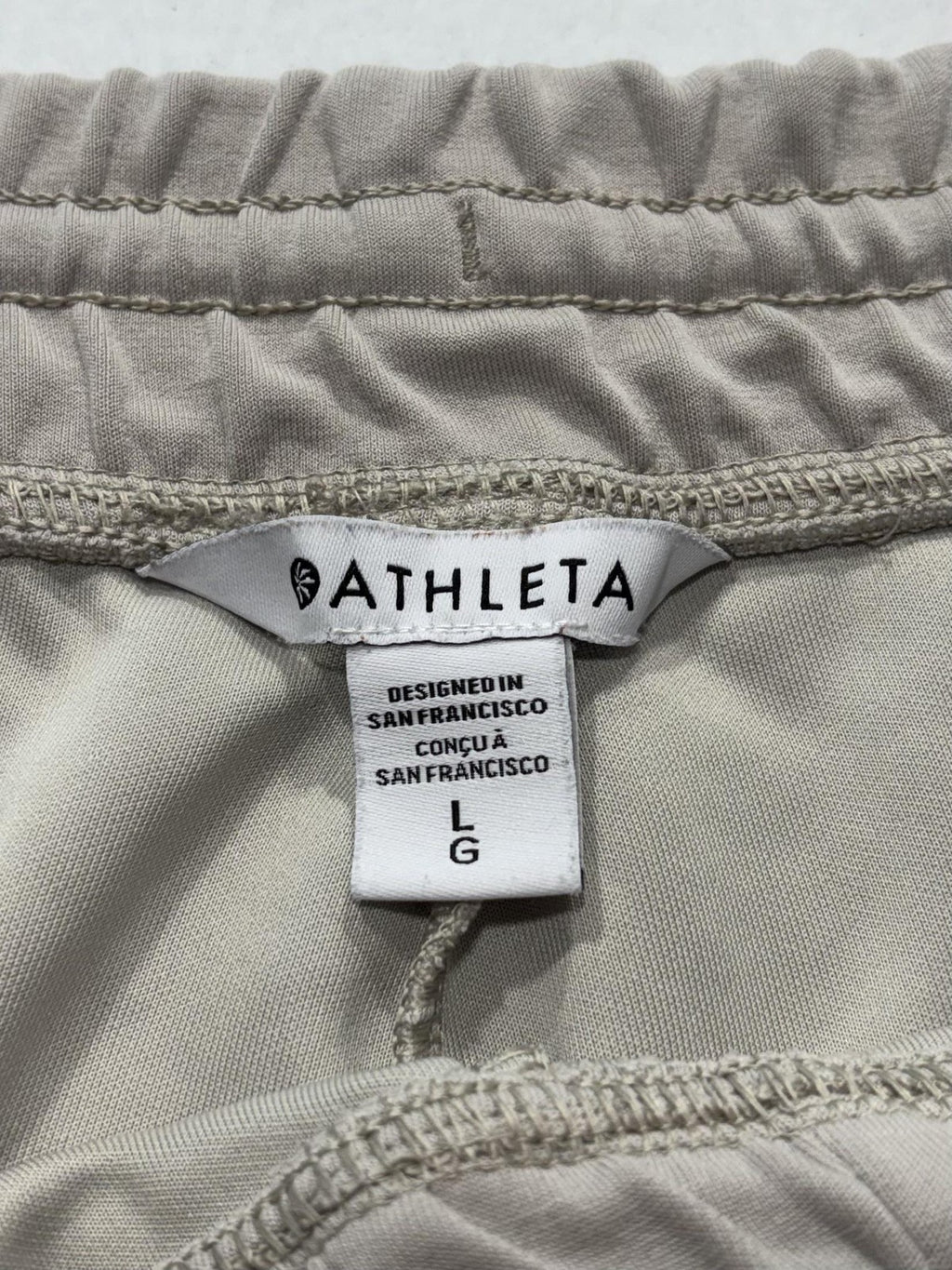Athleta Pants Womens Large Beige Cropped Wide Leg Drawstring Jersey Lounge