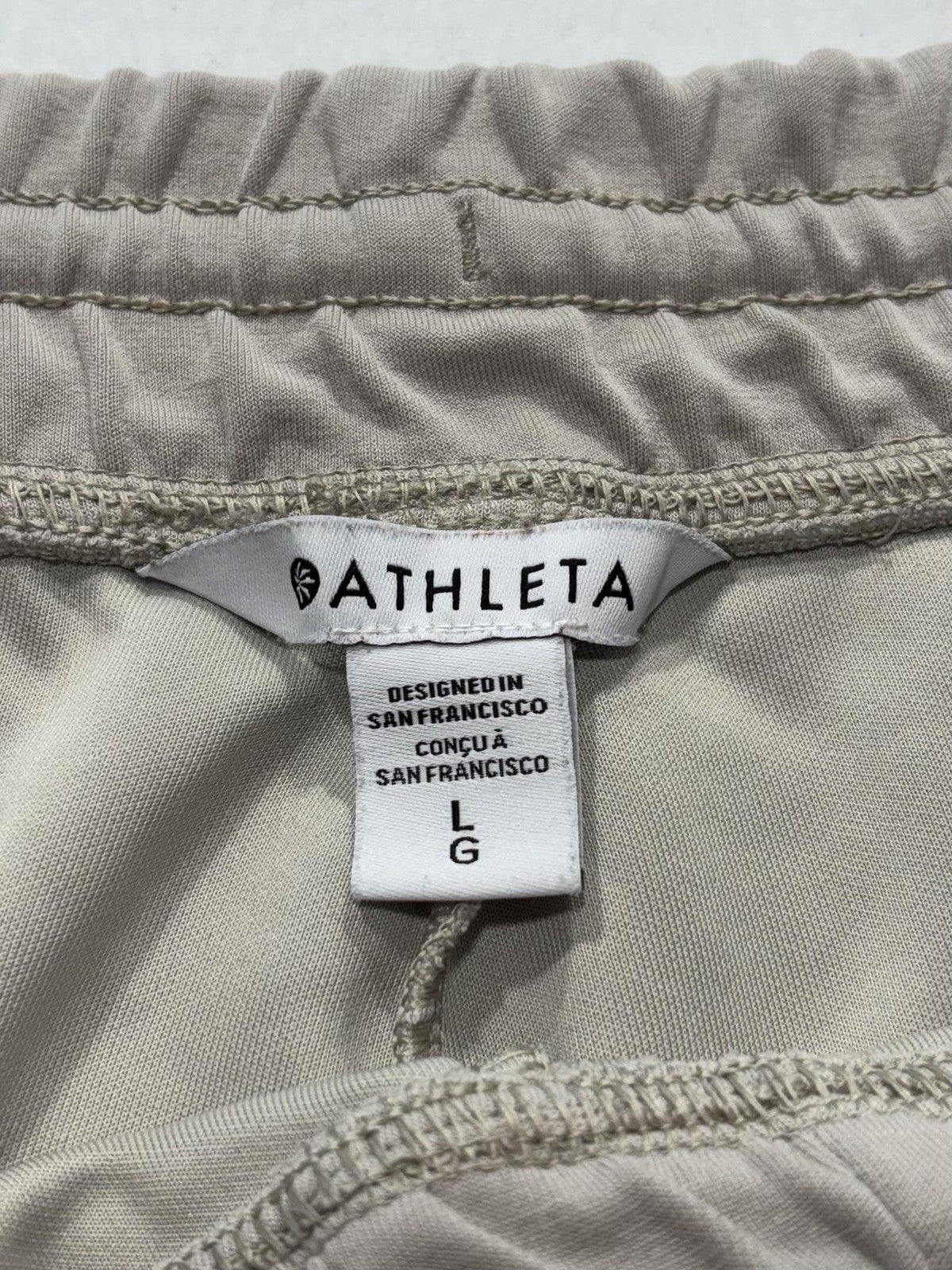 Athleta Pants Womens Large Beige Cropped Wide Leg Drawstring Jersey Lounge