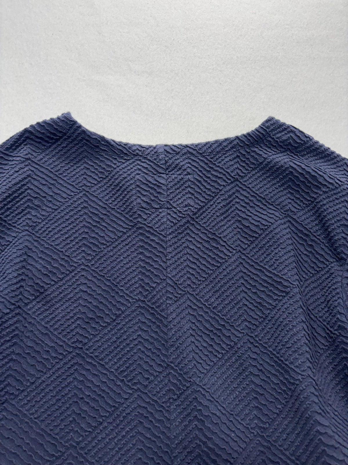 Maeve Blouse Womens XS Blue Textured Crew Neck 3/4 Puff Sleeve Peplum Tunic Top