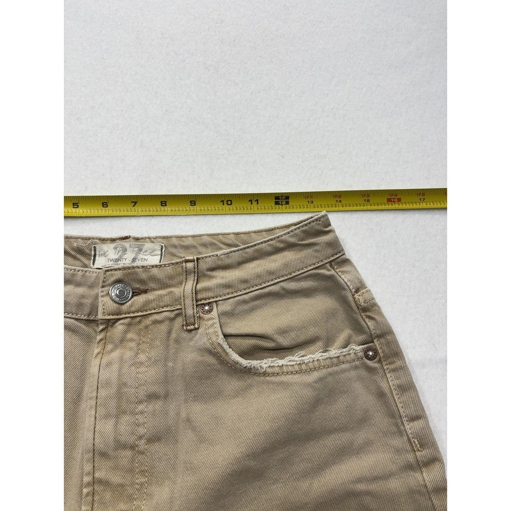 We The Free Jeans Womens 27 Beige High Rise Straight Distressed Raw Hem 27x28